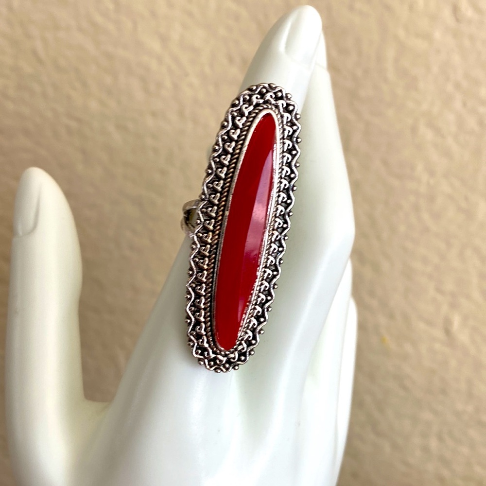 💚 3/$25 NEW Tibetan Silver Cool Red Faux Gem Fashion Ring